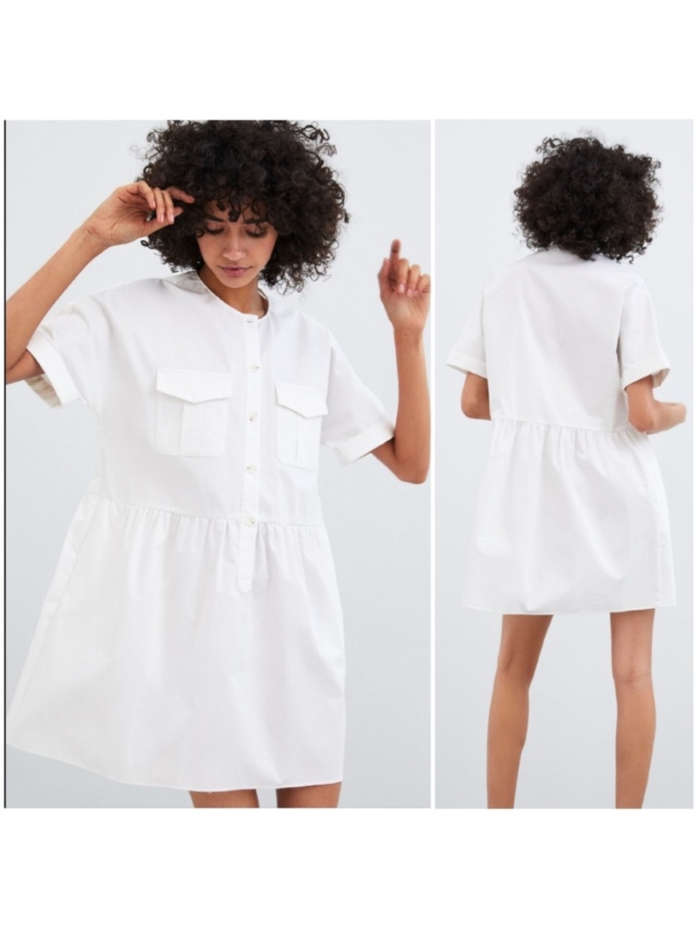 Zara White Poplin Short Sleeve Mini Dress Size XS